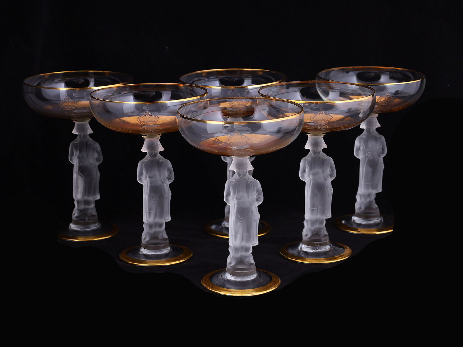 A SET OF SIX NAPOLEONIC GLASS CHAMPAGNE COUPES, EARLY 20TH CENTURY (1 of 5)