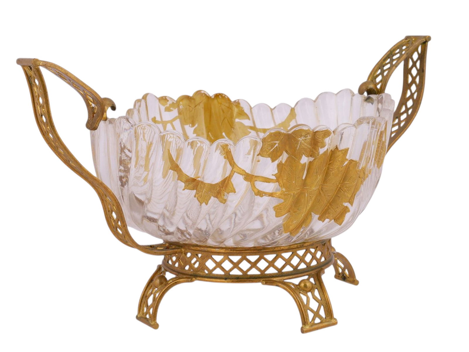 A FRENCH GILT BRONZE MOUNTED CUT GLASS CENTERPIECE BASKET, LATE 19TH CENTURY (1 of 5)