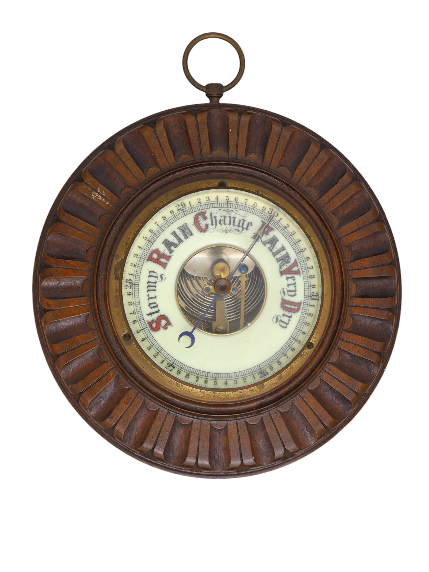 AN ANTIQUE ANEROID BAROMETER IN A WOOD FRAME, CA. 1900 (1 of 4)