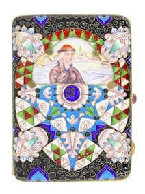 A SILVER-GILT AND CLOISONNÉ ENAMEL CIGARETTE CASE, 20TH CEN.