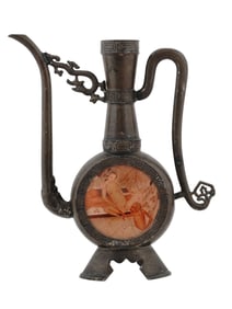 A CHINESE WHITE METAL ALLOY EROTIC EWER, 20TH CENTURY