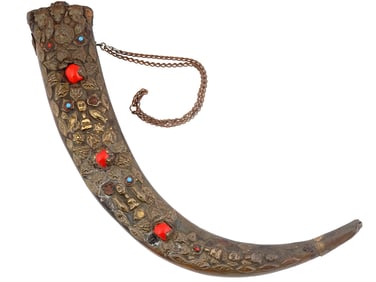 AN OTTOMAN TURKISH PRIMING FLASK WITH TURQUOISE AND CORAL, 19TH CENTURY