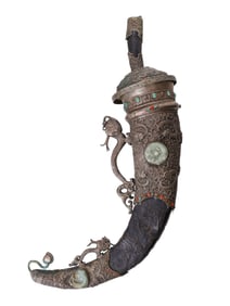 A LARGE MONGOLIAN RITUAL KNIFE AND SILVER SHEATH, C. 19TH C.
