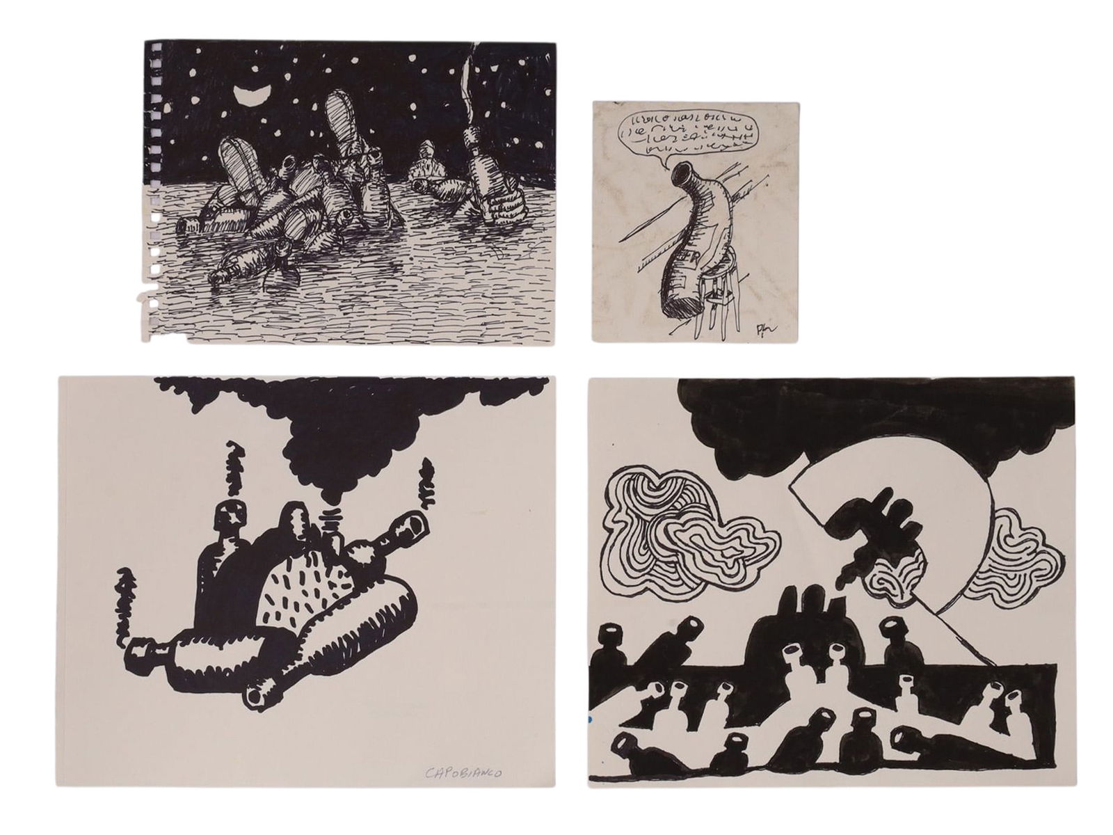 DOMENICK CAPOBIANCO (B. 1928) GROUP OF 4 INK ON PAPER ARTWORKS, SIGNED AND STAMPED (1 of 4)