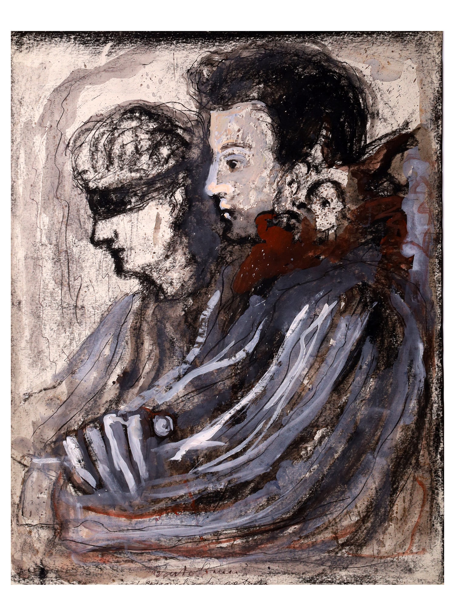 A ROBERTO BARNI, ITALIAN MIXED MEDIA PAINTING ON PAPER, SIGNED (1 of 3)