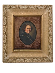 A WATERCOLOR ON CANVAS PORTRAIT AFTER REMBRANDT'S 'MAN WITH CHAIN'