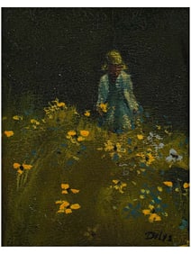 A MAURICE DE LYS (FRENCH, 20TH CEN.) OIL ON BOARD PAINTING, GIRL AMONG FLOWERS