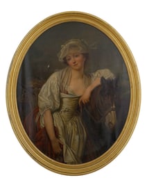 AN OIL ON CANVAS PORTRAIT AFTER JEAN BAPTISTE GREUZE 'LA LAITIERE'