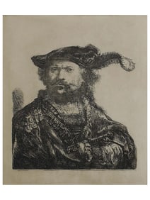 A CHARLES AMAND DURAND (FRENCH, 1837-1917) ETCHING AFTER REMBRANDT'S SELF PORTRAIT