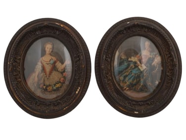 A PAIR OF CONTINENTAL OVAL FRAMED FEMALE PORTRAIT PRINTS FRANCE OR CENTRAL EUROPE, 19TH CENTURY
