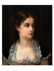 A FRANCOIS LAFON (FRENCH, 1846-1913) SIGNED OIL ON CANVAS PORTRAIT OF A WOMAN, 19TH CEN.