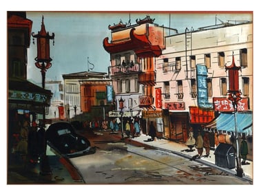 "A CHINESE STREET SCENE" WATERCOLOR PAINTING, CHINESE SCHOOL, 20TH CENTURY