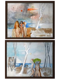 A PAIR OF VLADIMIR PENEV (BULGARIAN, B. 1956) EROTIC NUDIST BEACH SCENES