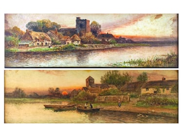 A PAIR OF WATERCOLOR SUNSET VIEWS, ‘SUNSET GLOW’, J. CLIFFORD BRITISH SCHOOL LATE 19TH–EARLY