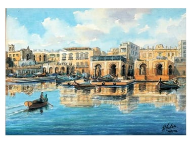 A VIEW OF SPINOLA BAY, ST JULIAN’S, MALTA, WATERCOLOR ON PAPER, MALTESE SCHOOL, CIRCA 1960