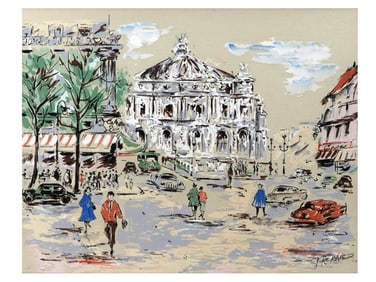 A PAINTING ON SILK DEPICTING THE OPÉRA GARNIER, PARIS, SIGNED "P. RENAIG," FRENCH SCHOOL, MID-20TH