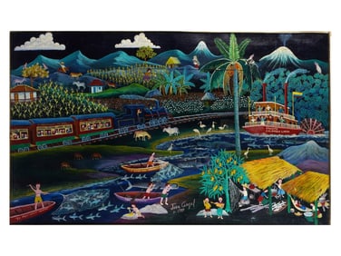 A COLOMBIAN NAIVE LANDSCAPE PAINTING, JOSE ANGEL, 1988