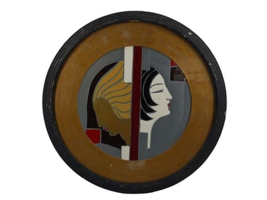 AN ART DECO EMBOSSED PAINTING, DUAL PORTRAIT OF WOMEN, EUROPEAN SCHOOL, CIRCA 1930