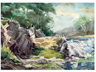 A JOHN ARAGONA WATERCOLOR LANDSCAPE PAINTING, MID 20TH CENTURY