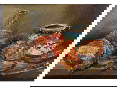 AN OIL ON CANVAS STILL LIFE, SIGNED M. JACOBS, EUROPEAN SCHOOL, LATE 19TH / EARLY 20TH CENTURY