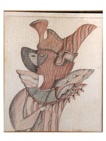 A COLORED PENCIL DRAWING OF A HARLEQUIN, MID 20TH CENTURY