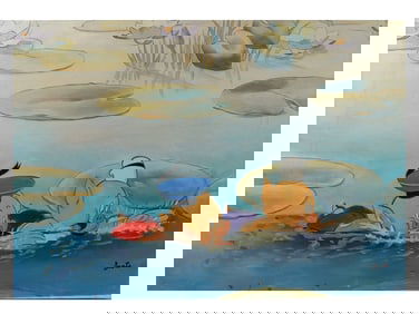 AN OIL ON CANVAS PAINTING AFTER DISNEY'S THREE LITTLE PIGS