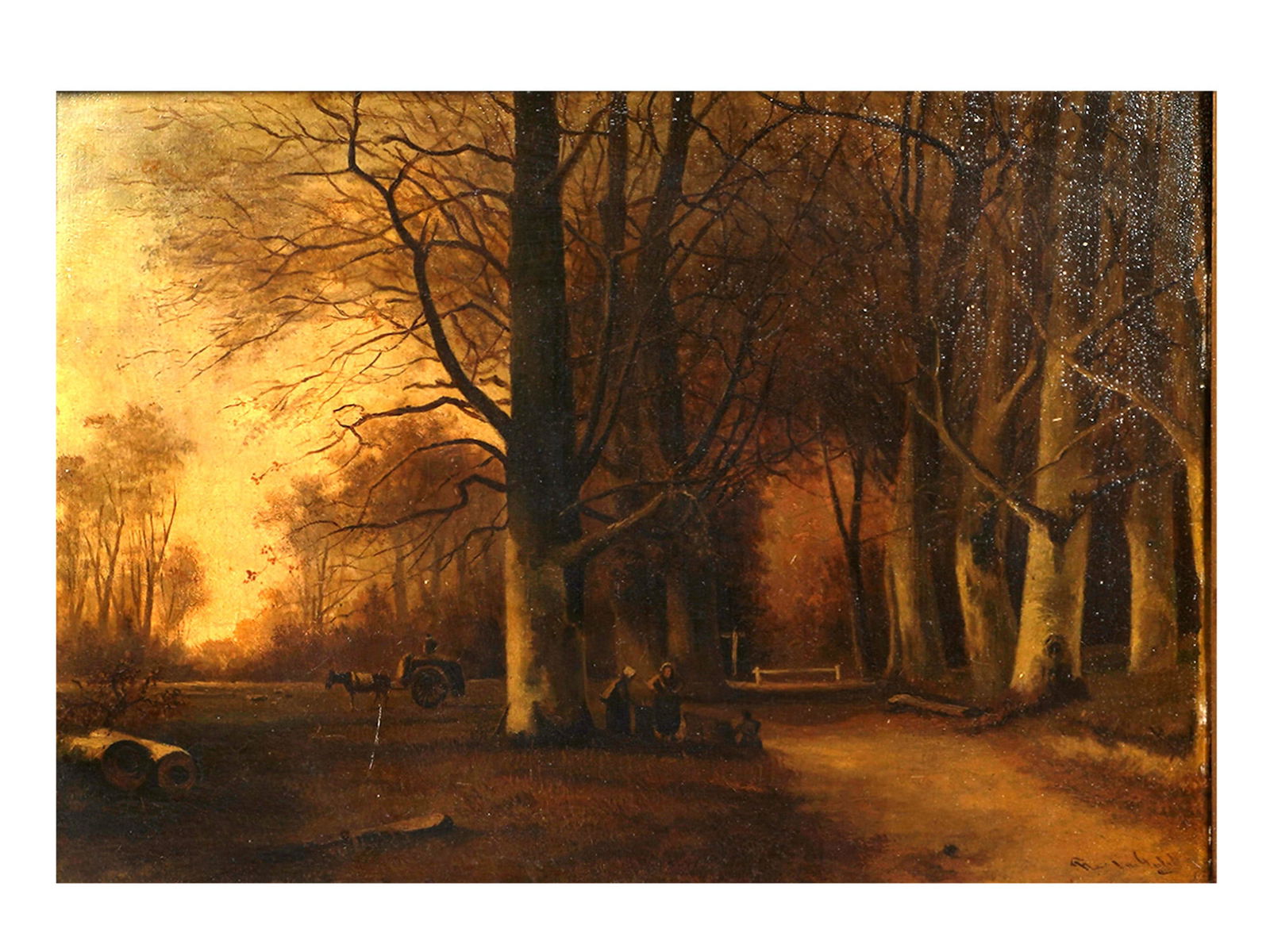 A PIETER ADRIANUS SCHIPPERUS (DUTCH, 1840-1929) ATTR. OIL ON BOARD PAINTING 'WOMEN GATHERING WOOD IN (1 of 4)