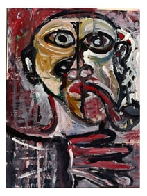 A DECOUPAGE ARTWORK IN THE MANNER OF BASQUIAT, 20TH CENTURY