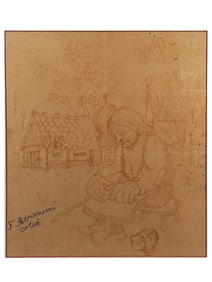 A TOMISLAV PETRANOVIC (CROATIAN, B. 1934) PENCIL ON PAPER DRAWING OF A PEASANT WOMAN, 20TH CEN.