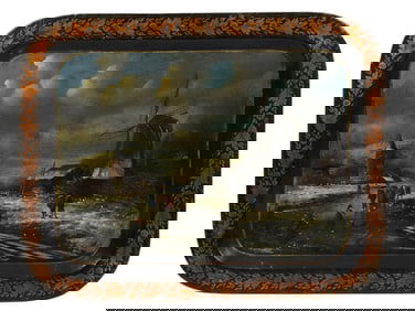 A PAINTED SERVING TRAY, NORTHERN EUROPEAN SCHOOL, LATE 19TH TO EARLY 20TH CENTURY