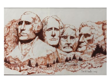 A DANIEL GANTZ COLORED PENCIL ON PAPER DRAWING OF MOUNT RUSHMORE, 2004