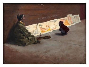 A PAINTING ON BOARD DEPICTING A STREET GENRE SCENE, POSSIBLY CONTINENTAL SCHOOL, EARLY 20TH CENTURY