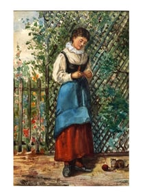 A WATERCOLOR PAINTING OF A KNITTING LADY SIGNED 'W.M.ROBERTS', 1882