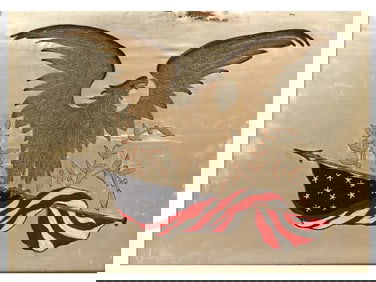 A PATRIOTIC EMBROIDERED SILK PANEL WITH AMERICAN EAGLE AND FLAG, 19 CENTURY