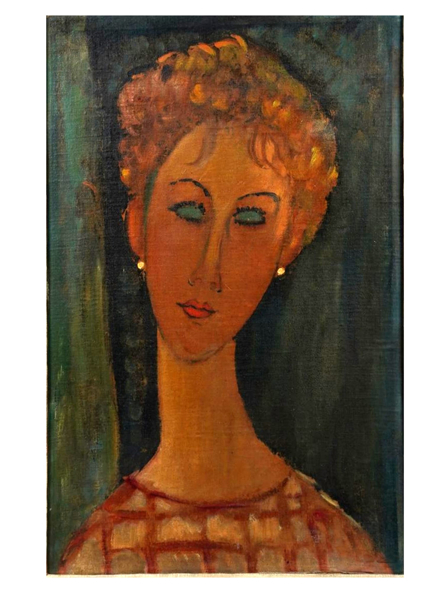 A 20TH CENTURY OIL ON CANVAS PORTRAIT OF A WOMAN AFTER AMEDEO MODIGLIANI (1 of 3)