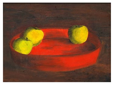 AN OIL ON BOARD STILL LIFE WITH APPLES, EUROPEAN OR SCHOOL, MID 20TH CENTURY