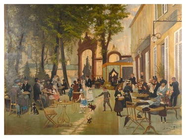 A LARGE 'N. SIEBEL' OIL ON CANVAS FRENCH PARISIAN STREET SCENE
