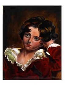 AN F. J. CARMONA LIMOGES ENAMEL ON COPPER PORTRAIT, 'THE RED BOY' AFTER SIR THOMAS LAWRENCE