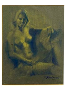 A DRAWING OR LITHOGRAPH DEPICTING A SEATED NUDE WOMAN, POSSIBLY AMERICAN SCHOOL, MID 20TH CENTURY