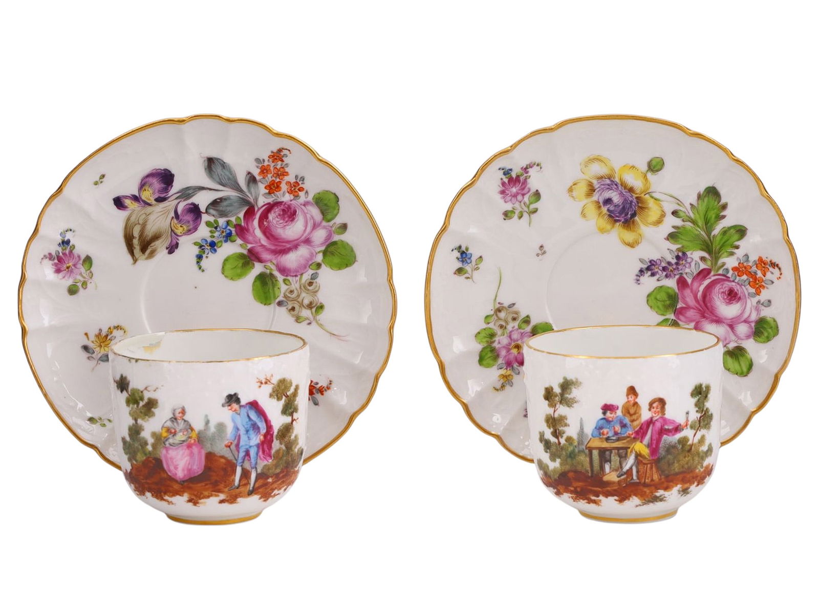 A PAIR OF RUSSIAN PORCELAIN CUPS AND SAUCERS, MID 19TH CENTURY (1 of 7)