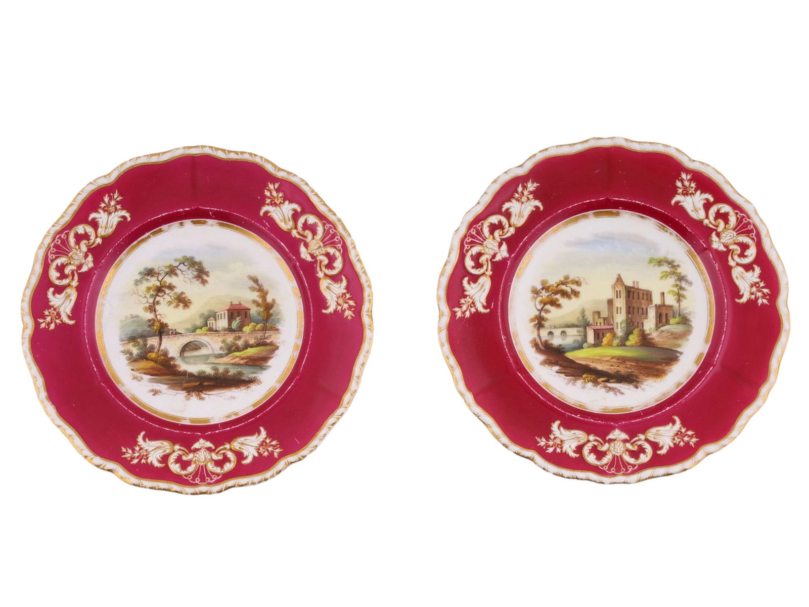 A PAIR OF RUSSIAN PORCELAIN CABINET PLATES WITH SCENIC RESERVES, PRIVATE FACTORY, MID TO LATE 19TH (1 of 5)