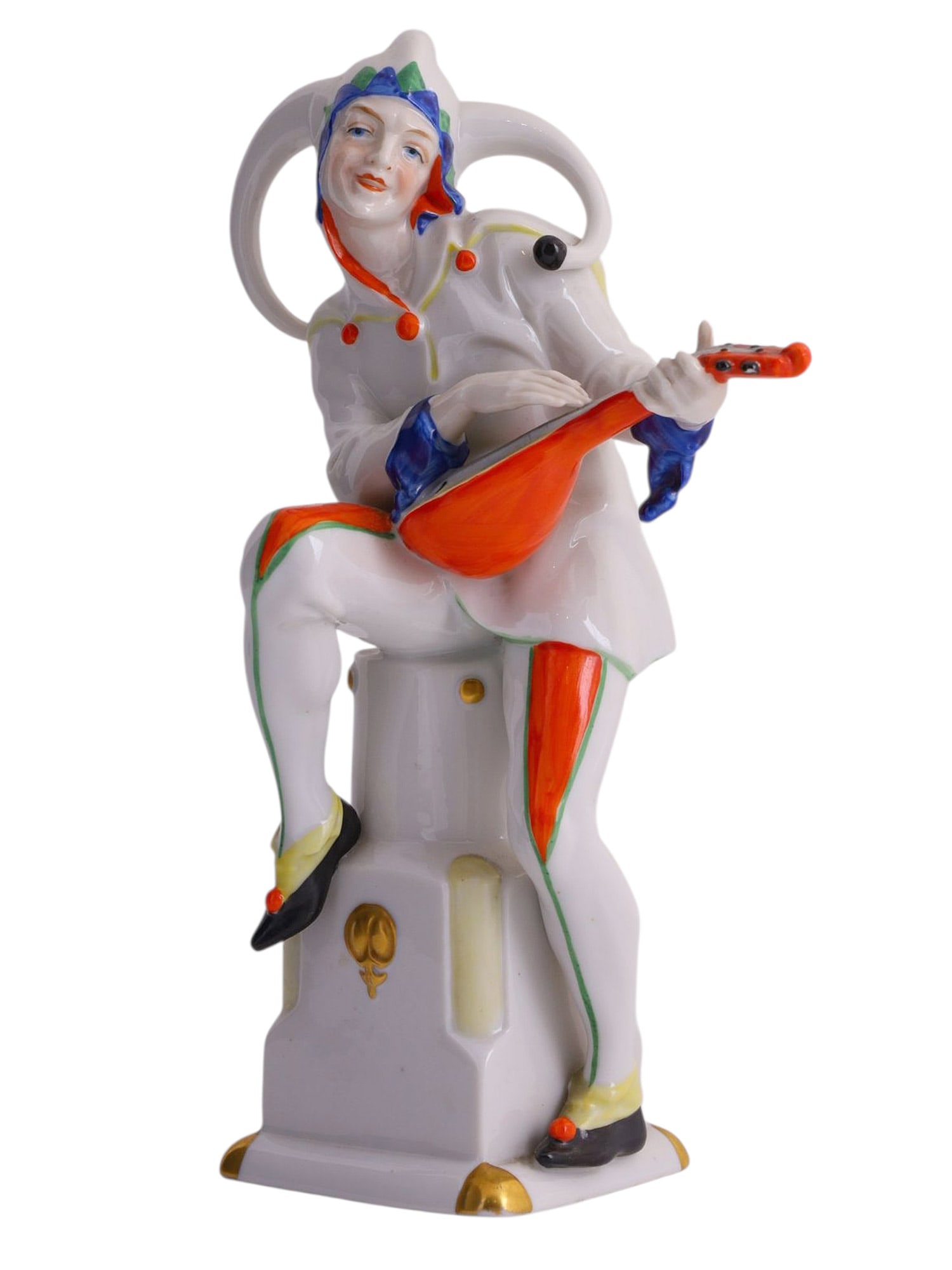 A NYMPHENBURG PORCELAIN FIGURE OF A HARLEQUIN WITH MANDOLIN, GERMAN, CIRCA 1930 (1 of 9)