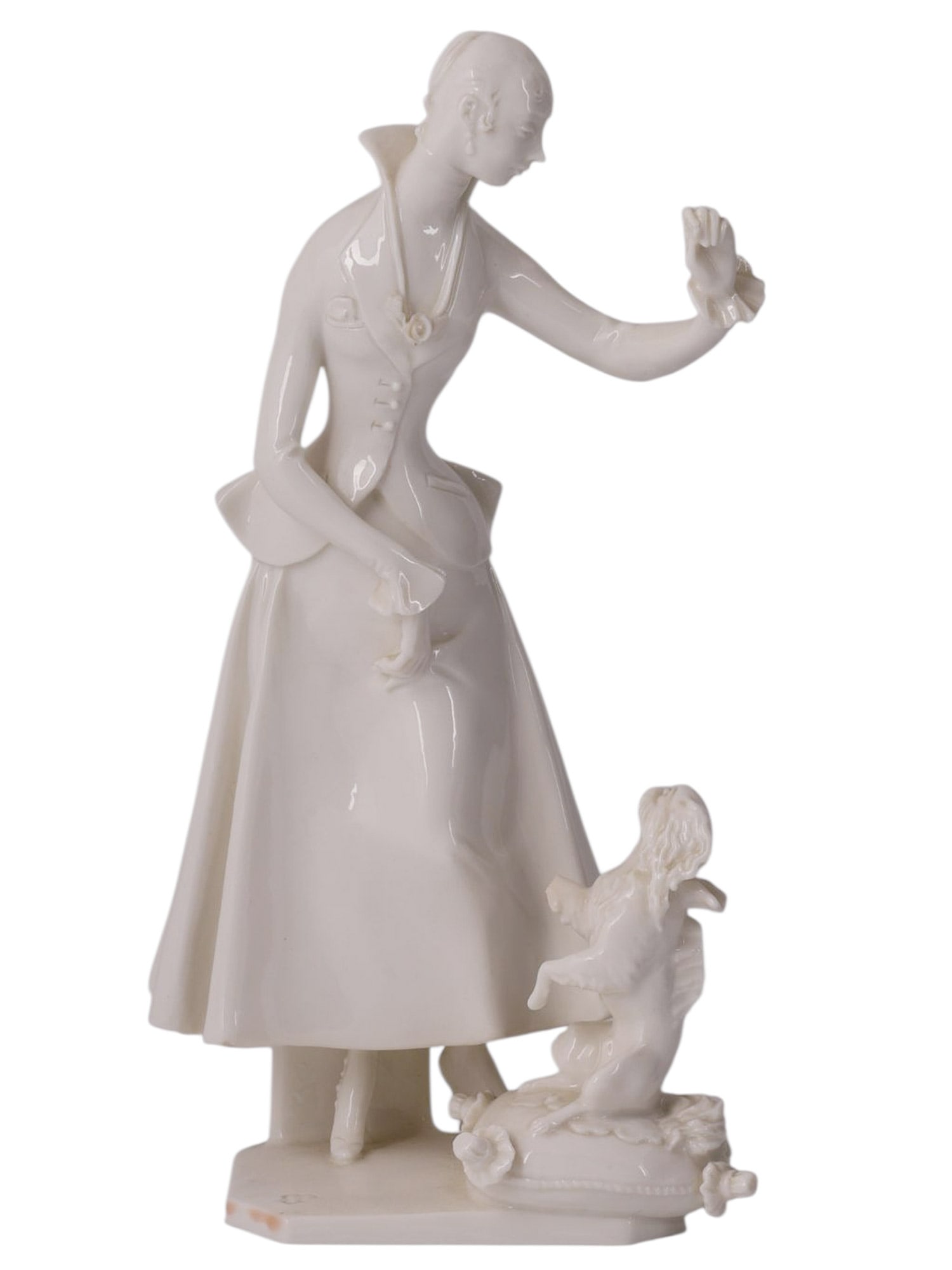 A MEISSEN WHITE PORCELAIN FIGURE OF A LADY WITH A DOG, MODELED BY PAUL SCHEURICH, GERMANY, FIRST (1 of 7)