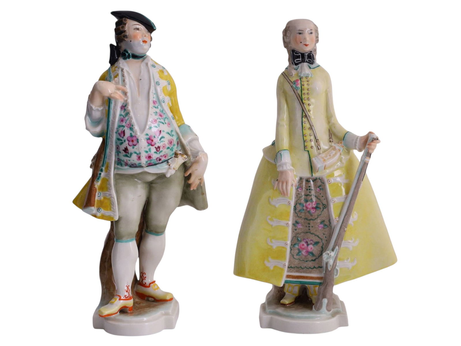 A PAIR OF GERMAN PORCELAIN FIGURES REPRESENTING AN 18TH-CENTURY HUNTER AND COMPANION, SCHWARZBURGER (1 of 6)