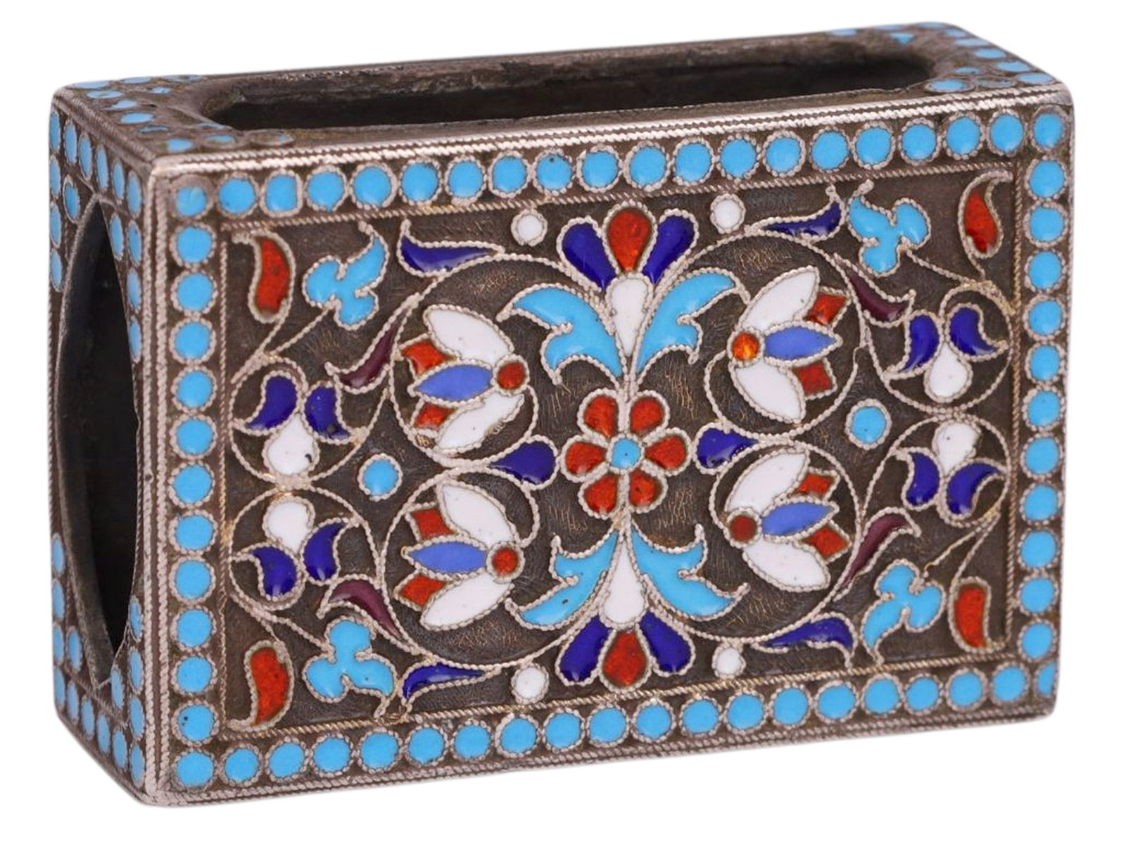 A RUSSIAN SILVER AND CLOISONNÉ ENAMEL MATCHBOX CASE, LATE 19TH CENTURY (1 of 6)