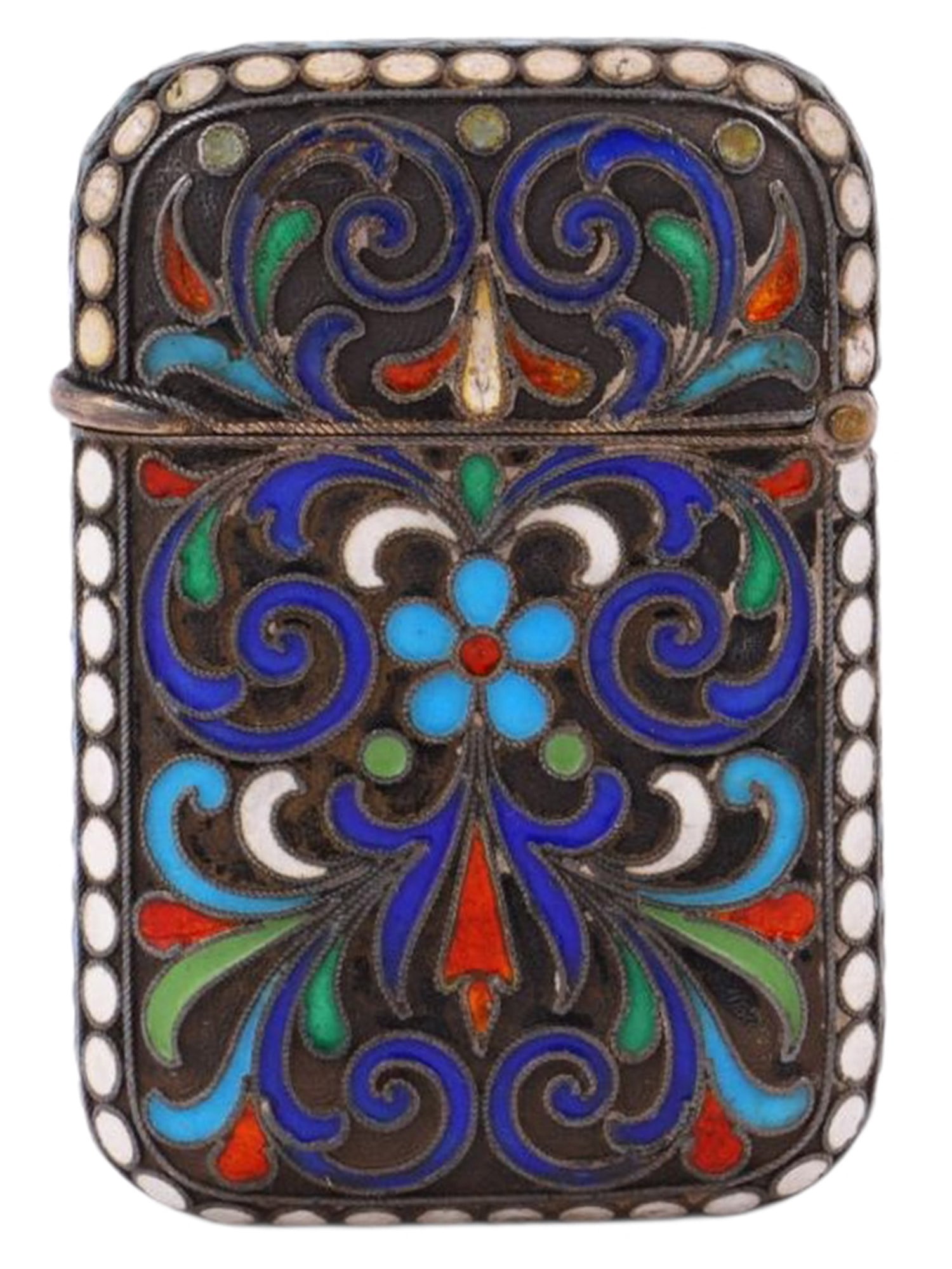 A RUSSIAN SILVER AND CLOISONNE ENAMEL LIGHTER CASE, 1900 (1 of 6)