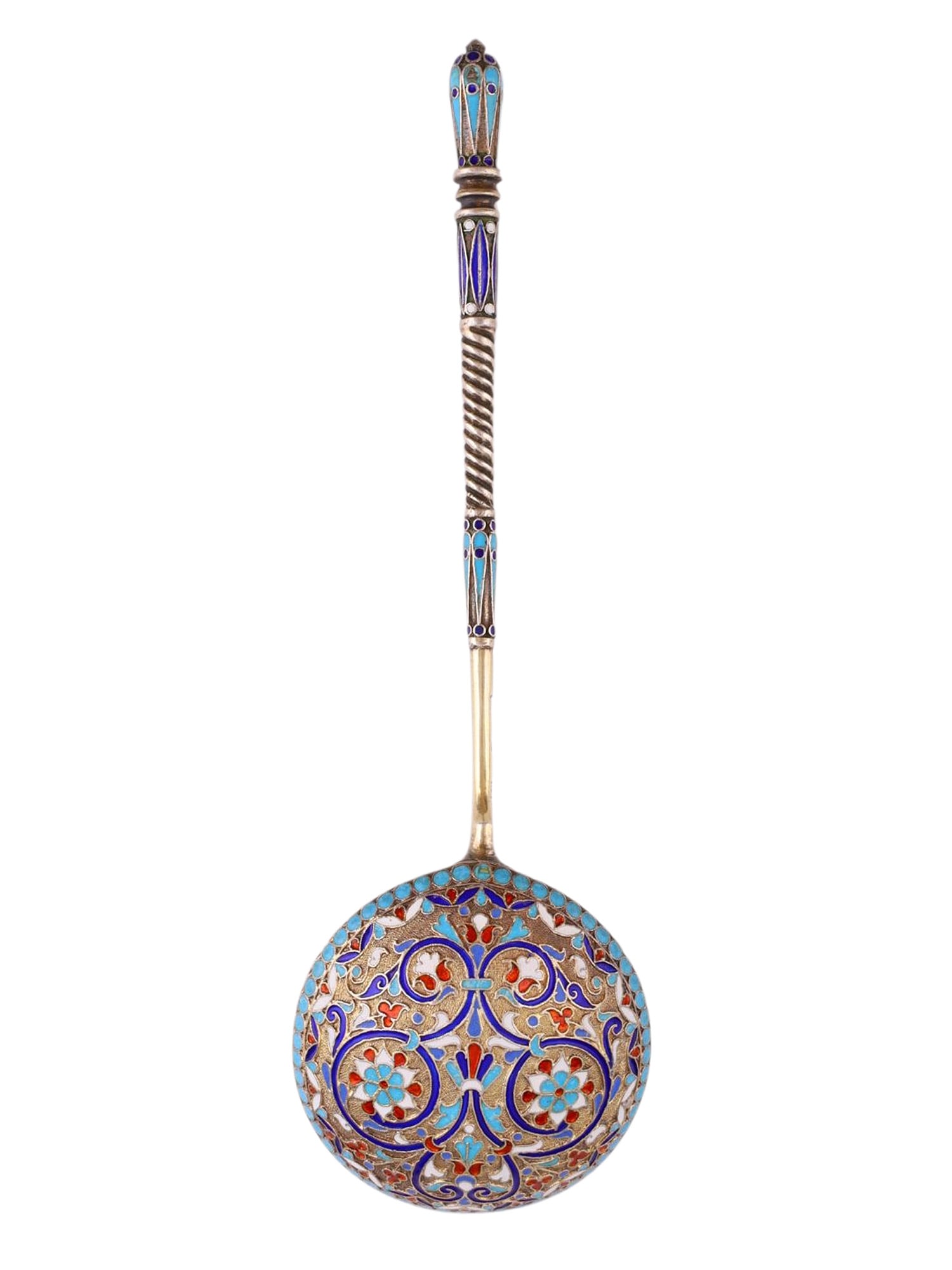A RUSSIAN SILVER AND GILT CLOISONNÉ ENAMEL SPOON, MOSCOW, 1896 (1 of 9)