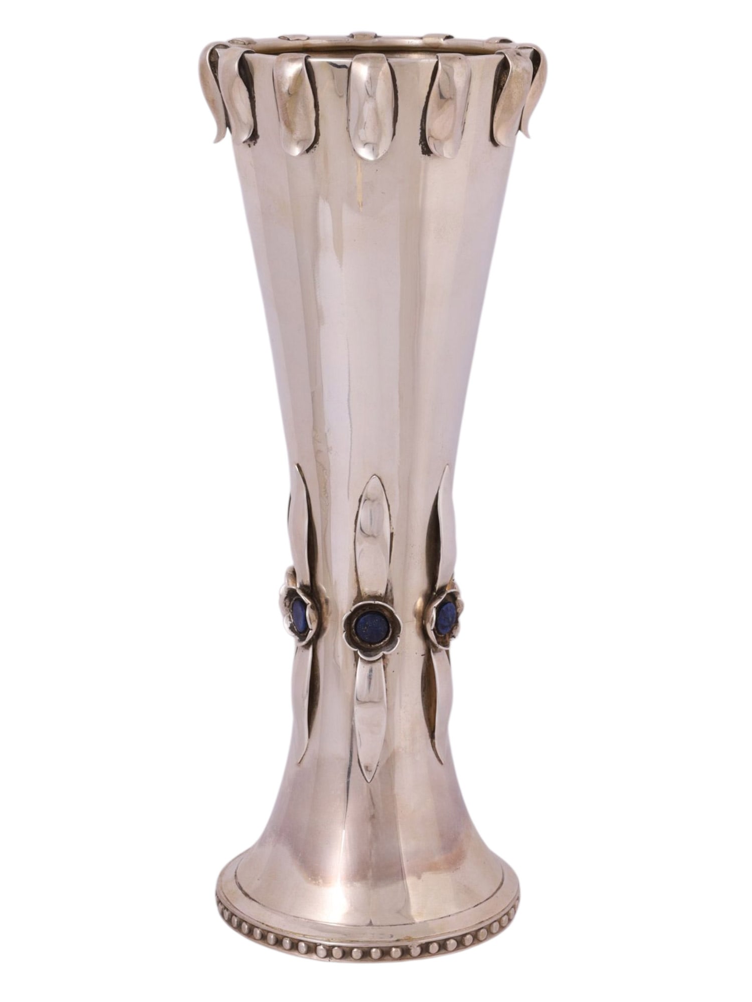 A BAGUES ART DECO SILVER VASE WITH LAPIS LAZULI, SPAIN, 20TH CEN. (1 of 4)