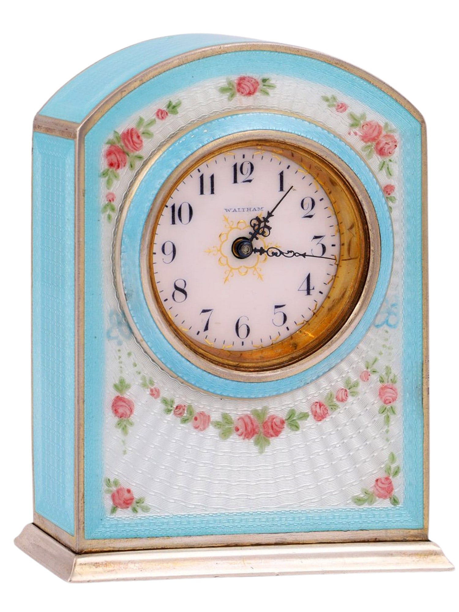 A SILVER-GILT AND GUILLOCHÉ ENAMEL MANTEL CLOCK WITH WALTHAM MOVEMENT, AMERICAN, EARLY 20TH CENTURY (1 of 7)