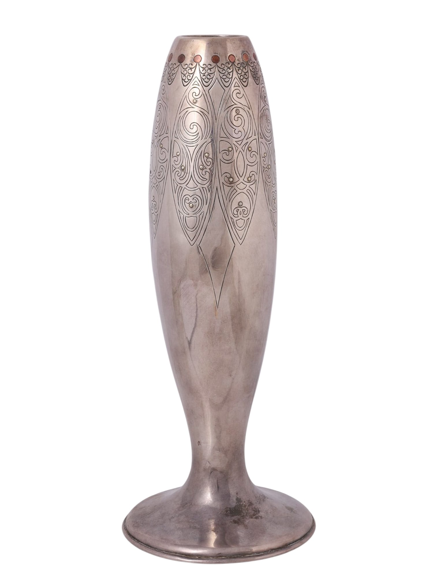 A CHINESE EXPORT PURE SILVER ART NOUVEAU VASE, MARK OF CHUANFENG (????), REPUBLIC PERIOD, CA. (1 of 5)